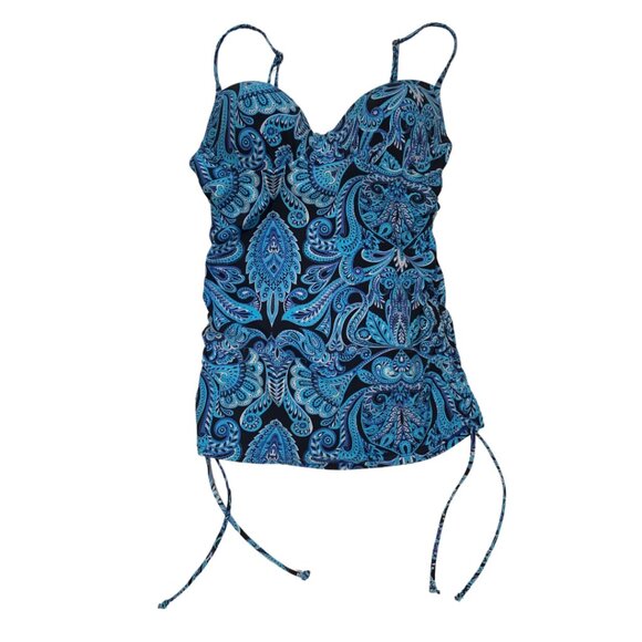 Assets Spanx Push Up Tankini Top Womens Sz S NEW Paisley Blue Slimming Vacation - Picture 1 of 12